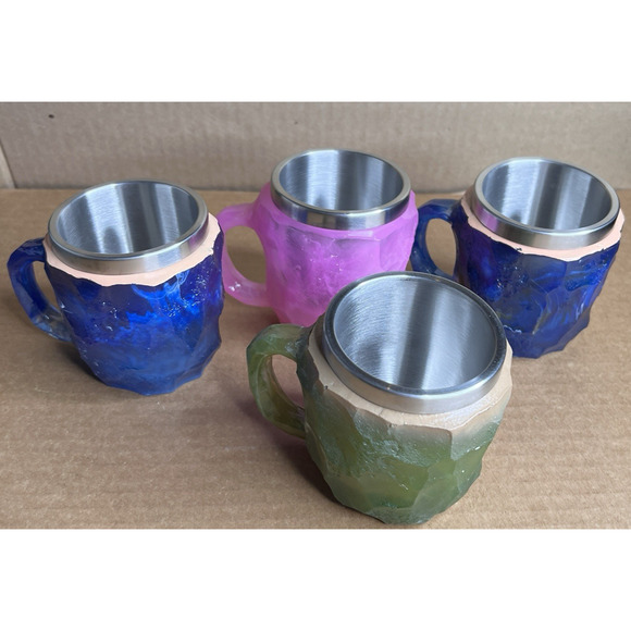 Plastic Faux Mineral Crystal Coffee Cups 4‎ OUNCES Novelty Stainless Steel SET/4 - Picture 14 of 14